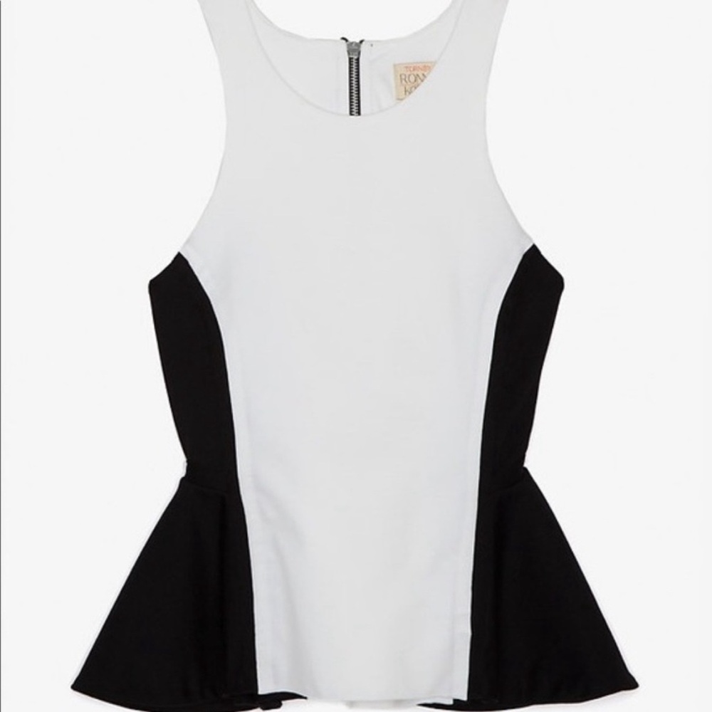 Torn by Ronny Kobo black and white peplum top size Medium